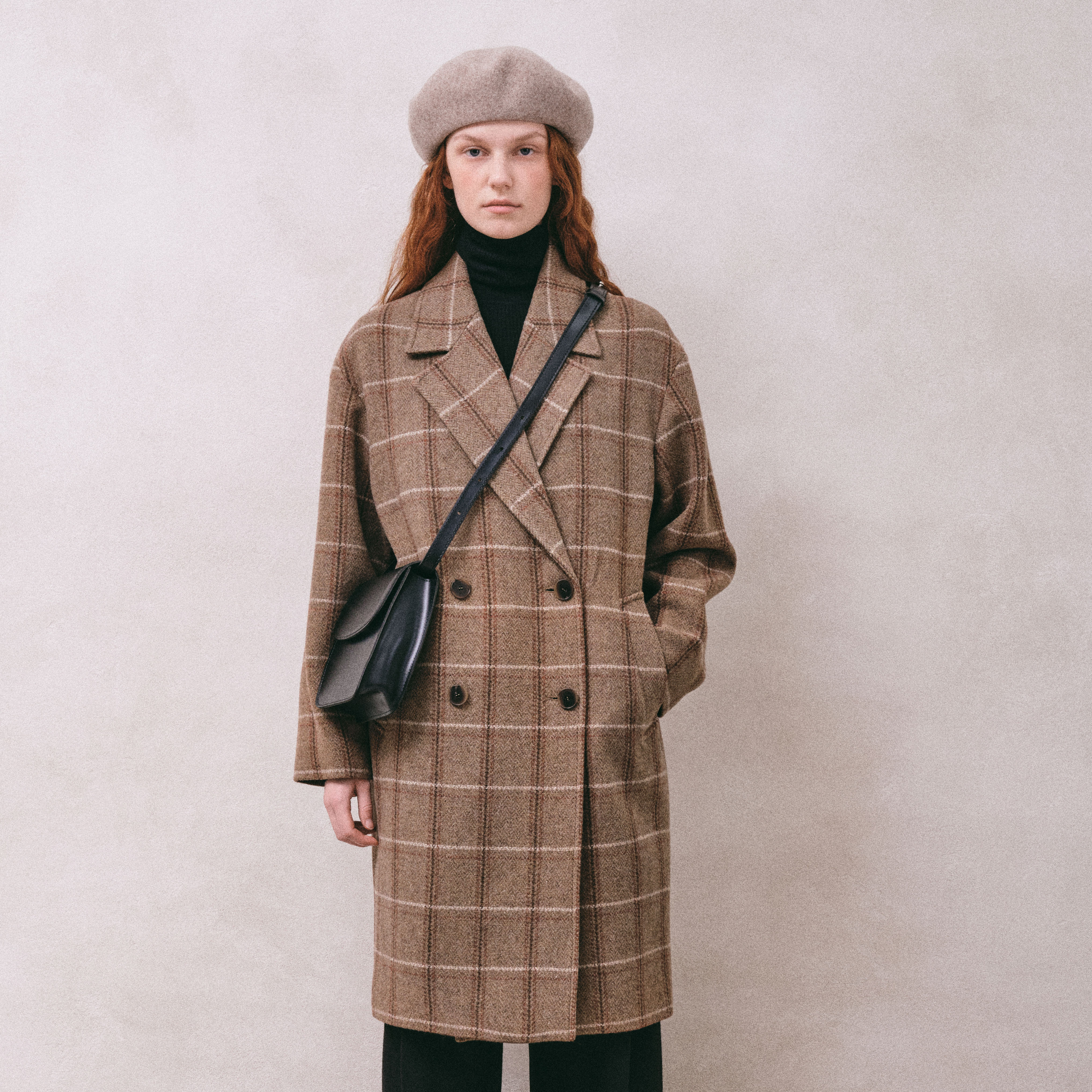 Loose Fit Double Coat (Check Brown)