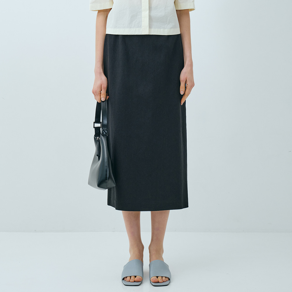 linen H-line skirt_black