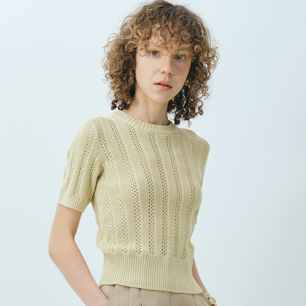 cotton round neck knit top_yellow