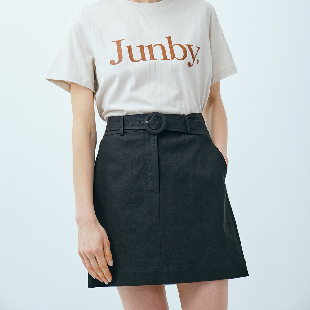 [1차리오더] belted linen mini skirt_black